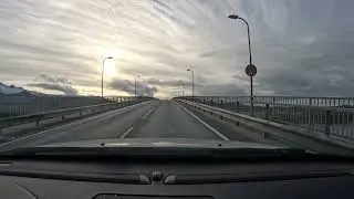 Driving over the Salstraumen bridge and world s strongest malestream  and the areas arround .