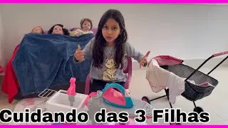 Rotina da Manhã Uma Mãe cuidando de 3 Bebês Reborn 