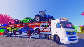 Police Car & Tractor Transport Challenge | Farming Simulator 22 Two-Level Truck
