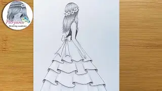 Easy back side Drawing of a girl || How to draw a girl with beautiful dress || Pencil Sketch