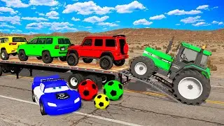 Flatbed Truck Mcqueen | Transportation with Truck - Pothole vs Car #48 - BeamNG.Drive