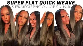 HOW TO:✨Sleek Middle Part Quick Weave + She's Happy Hair + Super Flat Install 💁🏾‍♀️😻