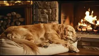 Cozy Night by the Fire: Sleeping Golden Retriever 🐾🔥 Fireplace Ambience for Relax & Unwind