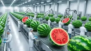 Inside a Modern Watermelon Factory: From Whole Watermelons to Bottled WatermelonJuice #factory 