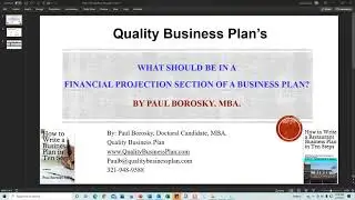 What Should be in a Financial Projection Section of a Business Plan? By Paul Borosky, MBA.
