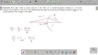 Light from a point source in air falls on a spherical glass surface (n = 1.5 and radius of curvature