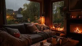 Window Rainfall Sounds 🌧️ Cozy Fireplace ASMR for Deep Sleep (3 Hours)