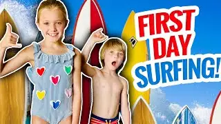 First Day SURFING | surf board challenge | Adventures with Addy & Ollie