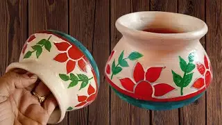 Hand Painted Clay Pot | Beautiful Flower Design on Matka | Easy Pot Painting Tutorial😍🥰🙏🎨🖌️👍