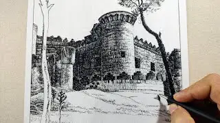 Desenhando paisagem a bico de pena✒️Drawing landscape with pen and ink🧑🏻‍🎨