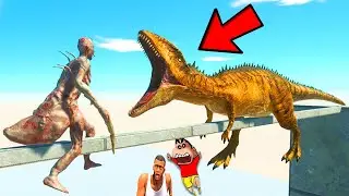 TINY BRIDGE BATTLE vs FALLING ANIMALS TRAP SHINCHAN and CHOP in ANIMAL REVOLT BATTLE SIMULATOR