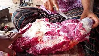 The first morning meat market, Fastest beef cutting knife skills, Amazing best butcher, Good selling