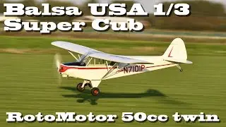 Balsa USA 1/3 Super Cub flight, Roto Motor 50cc twin