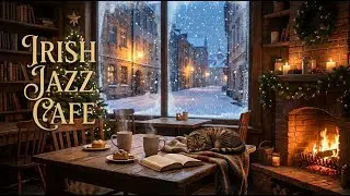 Relaxing Jazz Caf&eacute; Ambience ❄️Warm Fireplace & Cozy Winter Coffee Shop