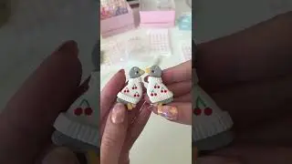 Cherry sweater Gracie the Goose polymer clay earrings! 🍒🪿