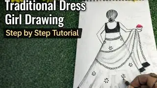 Holi Drawing /A girl in traditional dress _pencil sketch / girl drawing / a girl with colours