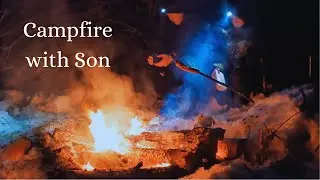Cooking Smokies on Winter Campfire with Son: tested out bushcraft Silky saws