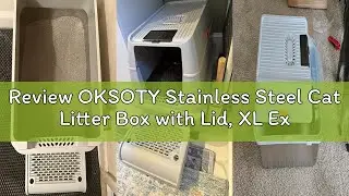 Review OKSOTY Stainless Steel Cat Litter Box with Lid, XL Extra Large Litter Box for Big Cats, Enclo