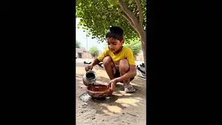 Summer in Pakistan: Little Boy Helps Thirsty Birds Drink Water#cartoon #animalstory