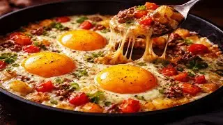 Creamy Egg Skillet Recipe | Viral One-Pan Breakfast with Cheese & Runny Yolks