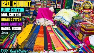 120 Count Pure Mal Cotton, Tissue Linen, Khadi Cotton, Pure Cotton,Bengal Cotton Saree Manufacturer