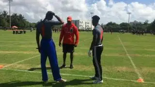 Miami cornerback coach Mike Rumph teaching press technique