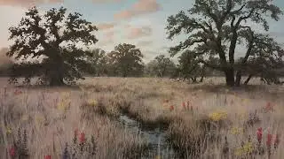 Wildflower Meadow Painting | Peaceful Field and Oak Tree TV Art Background for Nature Ambience | 4K