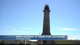 Volunteers work at historic Sabine Pass Lighthouse, preparing to replace stairwell