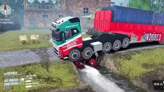 Truck vs Extreme Broken Road and Speed Bumps - Gameplay Spintires:Mudrunner E7
