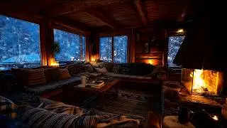 Blizzard Night in a Wooden Cabin ❄️ Relaxing Fire Sounds & Howling Wind for Sleep