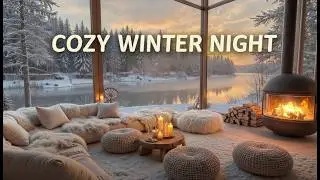 3 Hours Cozy Winter Fireplace ❄️ Snowfall, Piano Music & Relaxing Cabin Ambience