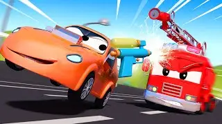 De nacht wordt verstoord door confetti.  🚒 Autostad 🚓 politieauto cartoon & brandweer cartoon