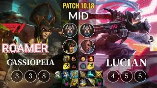 T1 Roamer Cassiopeia vs Lucian Mid - KR Patch 10.18