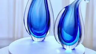 Luxury Lane Hand Blown Sommerso Curly Art Glass Teardrop Vase