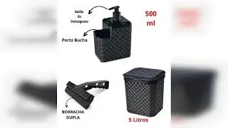 Review: Kit Pia 3 Pe&ccedil;as Lixeira Porta Detergente Esponja E Rodo Pia
