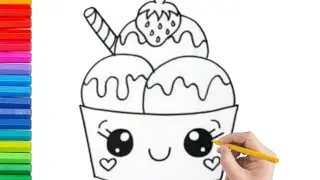 Draw and Color a Cute Ice Cream Bowl 🍨🍧🍦🍓🌈 Drawings for Kids 👧