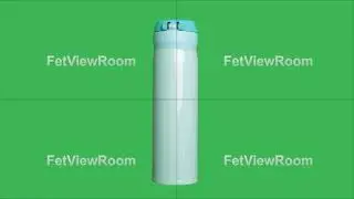 Isolated blue thermos with hot drink on green screen chroma key background.