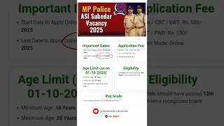 MP Police ASI & Steno Recruitment 2025 | ASI New Vacancy #shorts #mppolice