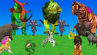 Giant Tiger Lion Fight Elephant Vs Zombie Dinosaur Tiger attack Cow Gorilla Saved By Woolly Mammoth