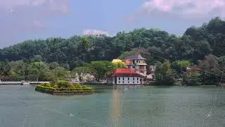 Skyline Aerial View of Kandy Lake and Famous City Landmark Sri Dalada Maligawa, Sacred Tooth Relic