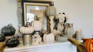 Set of 3 White Ceramic Pumpkins w/ Metal Stems
