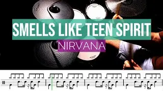 SMELLS LIKE TEEN SPIRIT | NIRVANA | DRUM COVER WITH DRUM SHEET MUSIC SIMPLIFIED LESSON - HOW TO PLAY