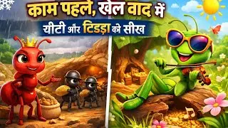 काम पहले, खेल बाद में || चींटी और टिड्डा की सीख || Hindi moral story || cartoon story ||