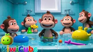 Five Little Monkeys Splashing in the Tub | @KiwiCubs Nursery Rhymes | Kids Songs