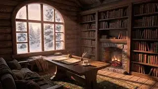 Fantasy Cabin Library Ambience | Sunrise Forest, Warm Hearth, No Music