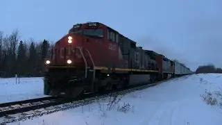 CN Train Spotting HD: CN 2202 & 2435 Leads CN 348 East At Wabamun AB 1/15 2/8/15
