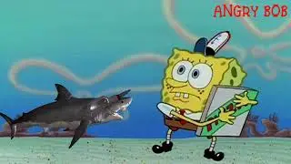 Crazy shark trying to get a pizza from Spongebob