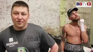 Liam Taylor and coach Steve Maylett after 4th round stoppage victory