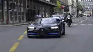 $3.5 million Black & Blue Carbon Bugatti Chiron acceleration in Geneva