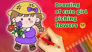 Drawing of cute girl picking flowers STEP BY STEP  CM STUDIO CUTE